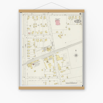 Old map wall art mockup — magnetic wood frame on white wall — Sanborn Fire Insurance Map from Marysville, Union County, Ohio (1895), Sheet #0006