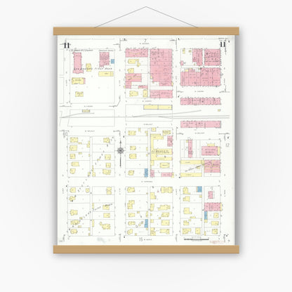 Old map wall art mockup — magnetic wood frame on white wall — Sanborn Fire Insurance Map from Herrin, Williamson County, Illinois (1941), Sheet #0011