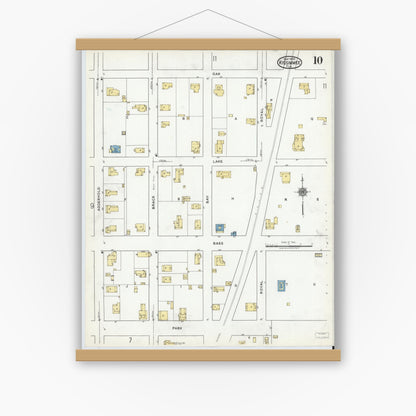 Old map wall art mockup — magnetic wood frame on white wall — Sanborn Fire Insurance Map from Kissimmee, Osceola County, Florida (1920), Sheet #0010