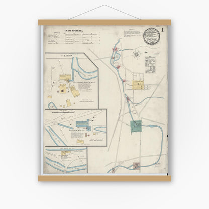Old map wall art mockup — magnetic wood frame on white wall — Sanborn Fire Insurance Map from Dalton, Berkshire County, Massachusetts (1892) - Complete Map Set