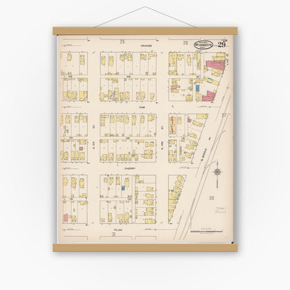 Old map wall art mockup — magnetic wood frame on white wall — Sanborn Fire Insurance Map from Wyandotte, Wayne County, Michigan (1922), Sheet #0029