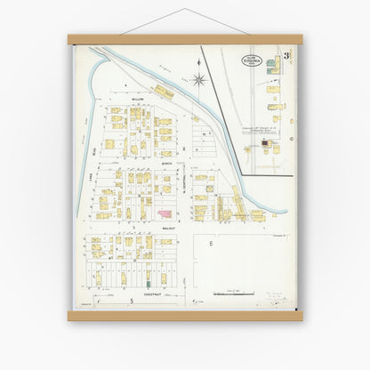 Old map wall art mockup — magnetic wood frame on white wall — Sanborn Fire Insurance Map from Virginia, Saint Louis County, Minnesota (1908), Sheet #0003