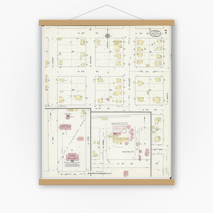 Old map wall art mockup — magnetic wood frame on white wall — Sanborn Fire Insurance Map from Aledo, Mercer County, Illinois (1913), Sheet #0007