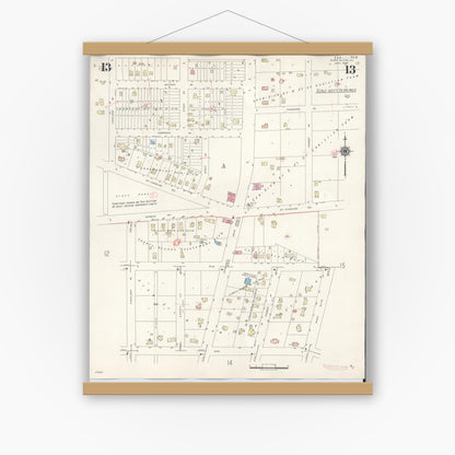 Old map wall art mockup — magnetic wood frame on white wall — Sanborn Fire Insurance Map from Glen Ellyn, Du Page County, Illinois (1946), Sheet #0013