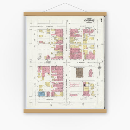 Old map wall art mockup — magnetic wood frame on white wall — Sanborn Fire Insurance Map from Upper Sandusky, Wyandot County, Ohio (1921), Sheet #0007