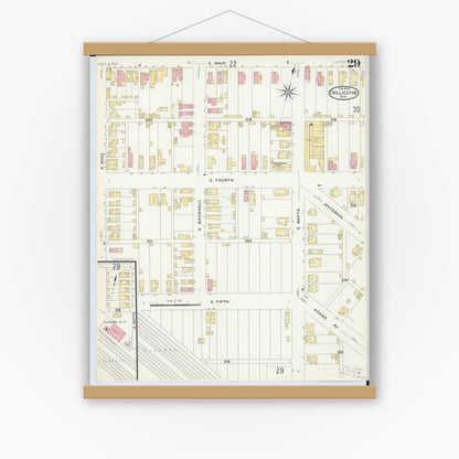 Old map wall art mockup — magnetic wood frame on white wall — Sanborn Fire Insurance Map from Chillicothe, Ross County, Ohio (1909), Sheet #0029