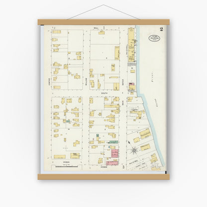 Old map wall art mockup — magnetic wood frame on white wall — Sanborn Fire Insurance Map from Huron, Erie County, Ohio (1898), Sheet #0002