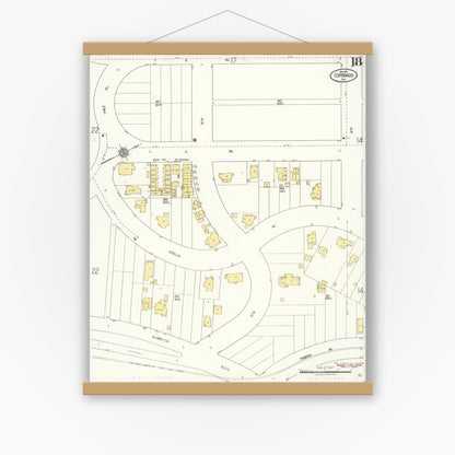 Old map wall art mockup — magnetic wood frame on white wall — Sanborn Fire Insurance Map from Coronado, San Diego County, California (1921), Sheet #0018