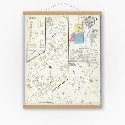 Old map wall art mockup — magnetic wood frame on white wall — Sanborn Fire Insurance Map from Katonah, Westchester County, New York (1910) - Complete Map Set