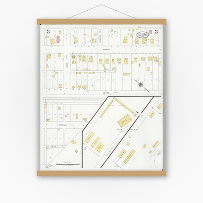 Old map wall art mockup — magnetic wood frame on white wall — Sanborn Fire Insurance Map from Hilliards, Franklin County, Ohio (1929), Sheet #0003