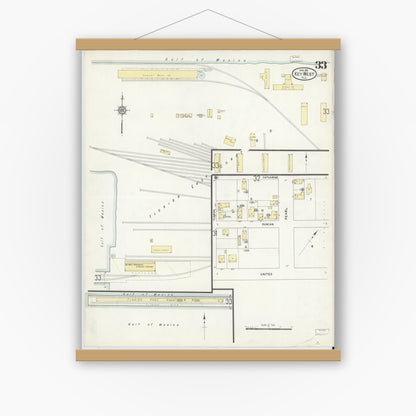 Old map wall art mockup — magnetic wood frame on white wall — Sanborn Fire Insurance Map from Key West, Monroe County, Florida (1912), Sheet #0033