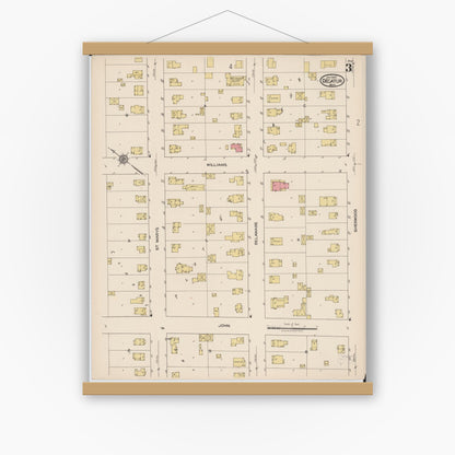 Old map wall art mockup — magnetic wood frame on white wall — Sanborn Fire Insurance Map from Decatur, Van Buren County, Michigan (1922), Sheet #0003