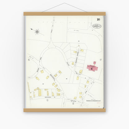 Old map wall art mockup — magnetic wood frame on white wall — Sanborn Fire Insurance Map from Swampscott, Essex County, Massachusetts (1907), Sheet #0016