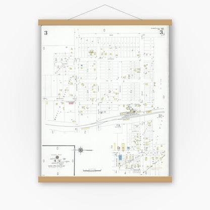 Old map wall art mockup — magnetic wood frame on white wall — Sanborn Fire Insurance Map from Stewartville, Olmsted County, Minnesota (1950), Sheet #0003