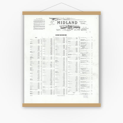 Old map wall art mockup — magnetic wood frame on white wall — Sanborn Fire Insurance Map from Midland, Midland County, Texas (1948), Sheet #0001