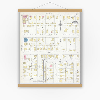 Old map wall art mockup — magnetic wood frame on white wall — Sanborn Fire Insurance Map from Sumner, Lawrence County, Illinois (1912), Sheet #0004