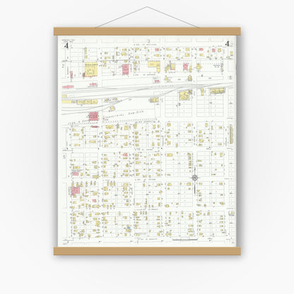 Old map wall art mockup — magnetic wood frame on white wall — Sanborn Fire Insurance Map from Mission, Hidalgo County, Texas (1933), Sheet #0004