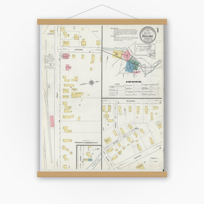 Old map wall art mockup — magnetic wood frame on white wall — Sanborn Fire Insurance Map from Ashland, Middlesex County, Massachusetts (1912), Sheet #0001