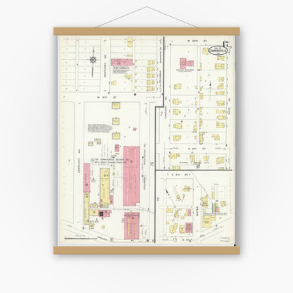 Old map wall art mockup — magnetic wood frame on white wall — Sanborn Fire Insurance Map from Connersville, Fayette County, Indiana (1913), Sheet #0017