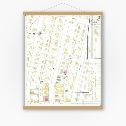 Old map wall art mockup — magnetic wood frame on white wall — Sanborn Fire Insurance Map from Traer, Tama County, Iowa (1902), Sheet #0002