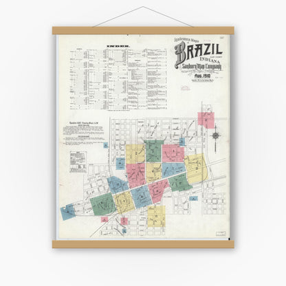 Old map wall art mockup — magnetic wood frame on white wall — Sanborn Fire Insurance Map from Brazil, Clay County, Indiana (1910) - Complete Map Set