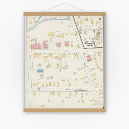 Old map wall art mockup — magnetic wood frame on white wall — Sanborn Fire Insurance Map from Trumansburg, Tompkins County, New York (1893), Sheet #0003