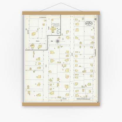 Old map wall art mockup — magnetic wood frame on white wall — Sanborn Fire Insurance Map from Wills Point, Van Zandt County, Texas (1906), Sheet #0004