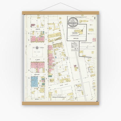 Old map wall art mockup — magnetic wood frame on white wall — Sanborn Fire Insurance Map from Mountain Grove, Wright County, Missouri (1909) - Complete Map Set