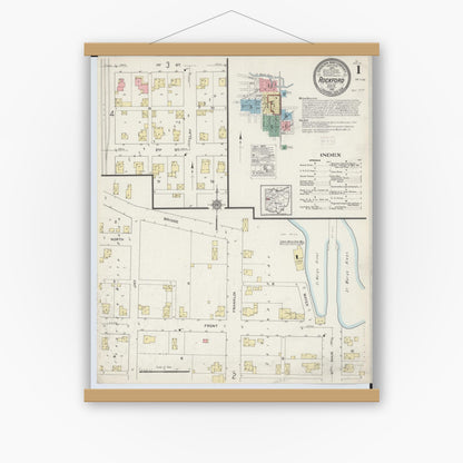 Old map wall art mockup — magnetic wood frame on white wall — Sanborn Fire Insurance Map from Rockford, Mercer County, Ohio (1915) - Complete Map Set