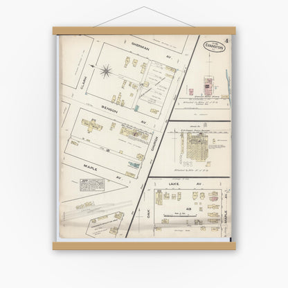 Old map wall art mockup — magnetic wood frame on white wall — Sanborn Fire Insurance Map from Evanston, Cook County, Illinois (1883), Sheet #0004