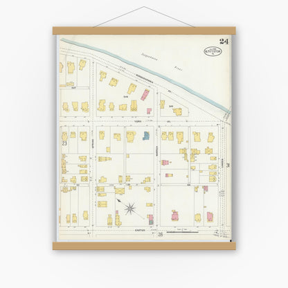Old map wall art mockup — magnetic wood frame on white wall — Sanborn Fire Insurance Map from Pittston, Luzerne County, Pennsylvania (1903), Sheet #0024