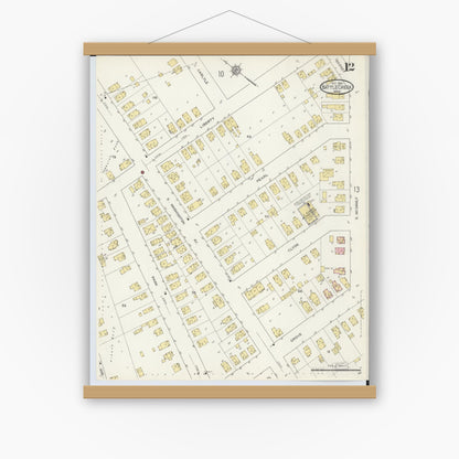 Old map wall art mockup — magnetic wood frame on white wall — Sanborn Fire Insurance Map from Battle Creek, Calhoun County, Michigan (1913), Sheet #0012