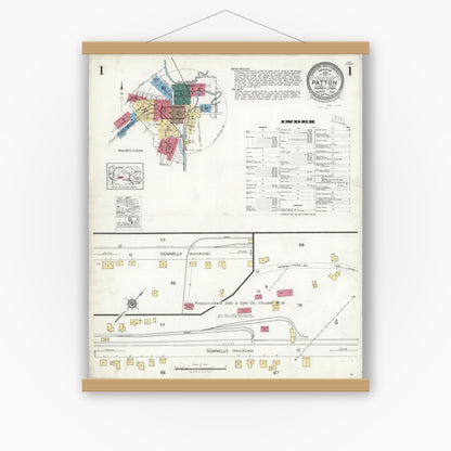 Old map wall art mockup — magnetic wood frame on white wall — Sanborn Fire Insurance Map from Patton, Cambria County, Pennsylvania (1923), Sheet #0001