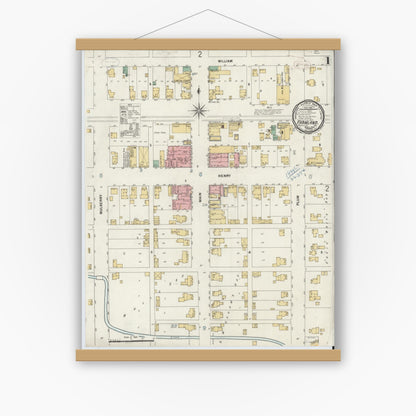 Old map wall art mockup — magnetic wood frame on white wall — Sanborn Fire Insurance Map from Farmland, Randolph County, Indiana (1899) - Complete Map Set