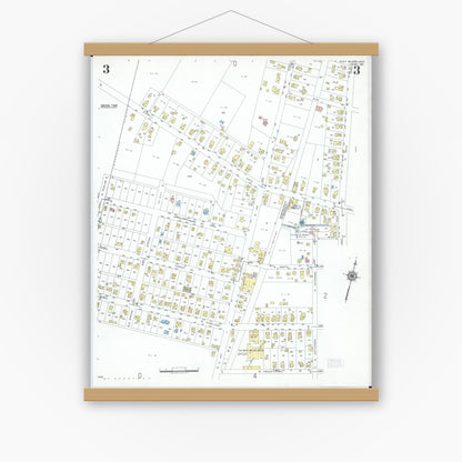 Old map wall art mockup — magnetic wood frame on white wall — Sanborn Fire Insurance Map from West Milton, Miami County, Ohio (1951), Sheet #0003