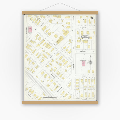Old map wall art mockup — magnetic wood frame on white wall — Sanborn Fire Insurance Map from Rhinelander, Oneida County, Wisconsin (1908), Sheet #0005