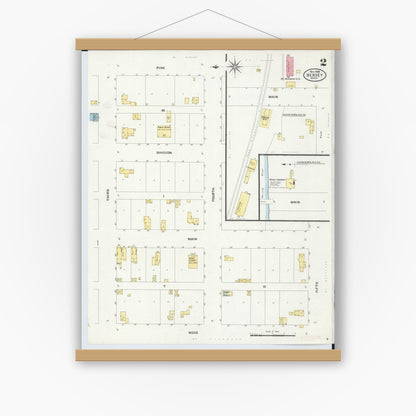 Old map wall art mockup — magnetic wood frame on white wall — Sanborn Fire Insurance Map from Hersey, Osceola County, Michigan (1908), Sheet #0002