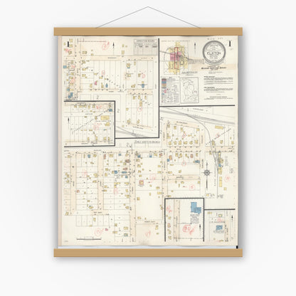 Old map wall art mockup — magnetic wood frame on white wall — Sanborn Fire Insurance Map from Elkton, Huron County, Michigan (1939) - Complete Map Set
