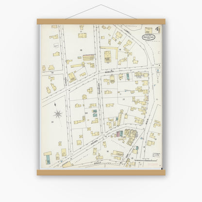 Old map wall art mockup — magnetic wood frame on white wall — Sanborn Fire Insurance Map from Reading, Middlesex County, Massachusetts (1892), Sheet #0004
