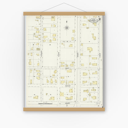 Old map wall art mockup — magnetic wood frame on white wall — Sanborn Fire Insurance Map from Gainesville, Alachua County, Florida (1897), Sheet #0002