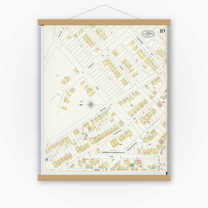 Old map wall art mockup — magnetic wood frame on white wall — Sanborn Fire Insurance Map from East Liverpool, Columbiana County, Ohio (1903), Sheet #0010