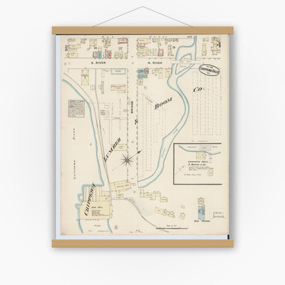 Old map wall art mockup — magnetic wood frame on white wall — Sanborn Fire Insurance Map from Chippewa Falls, Chippewa County, Wisconsin (1883), Sheet #0004