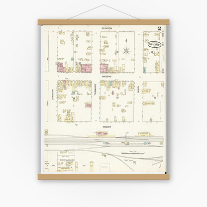 Old map wall art mockup — magnetic wood frame on white wall — Sanborn Fire Insurance Map from Stuart, Guthrie and Adair Counties, Iowa (1888), Sheet #0002