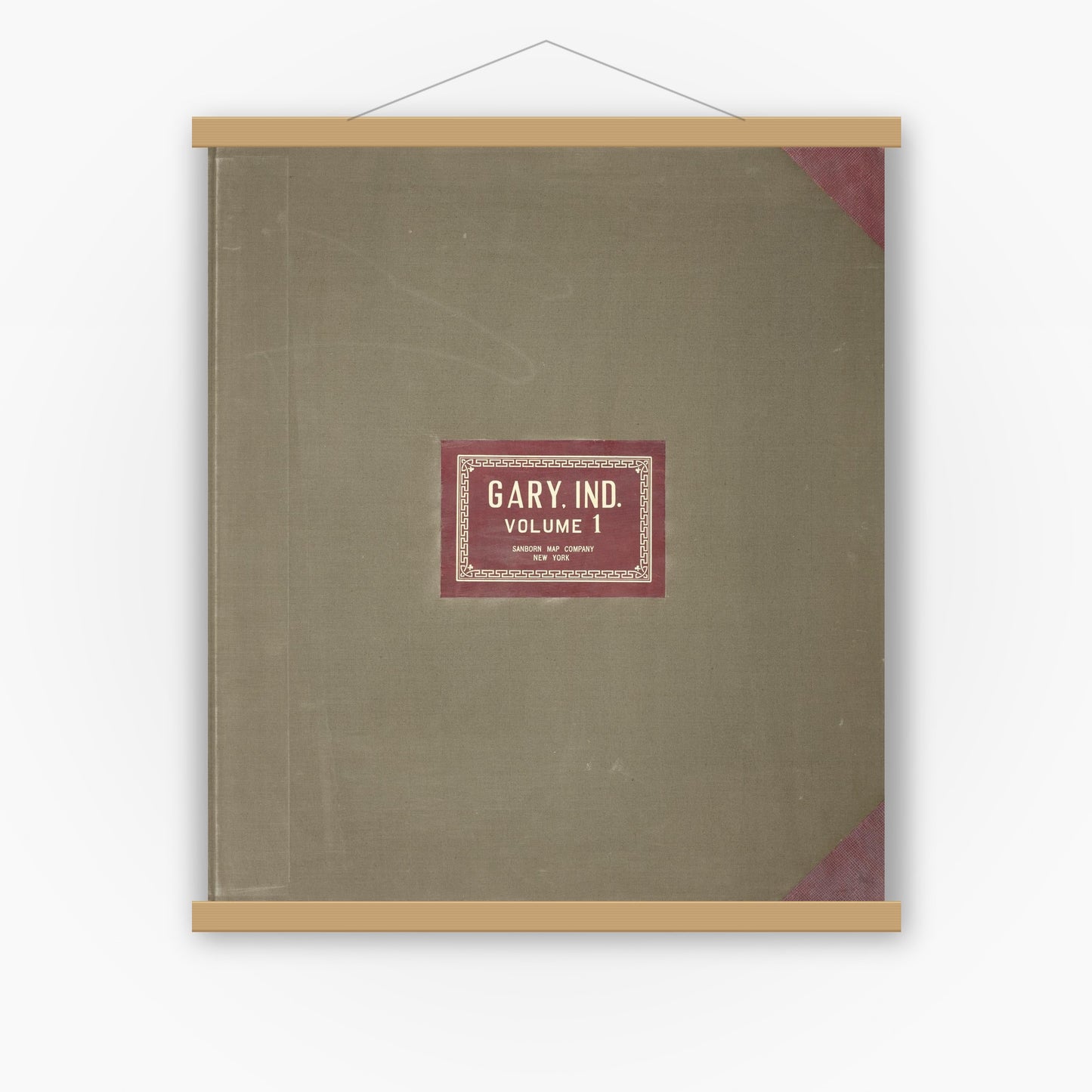 Old map wall art mockup — magnetic wood frame on white wall — Sanborn Fire Insurance Map from Gary, Lake County, Indiana (1951), Sheet #0001