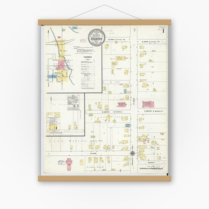 Old map wall art mockup — magnetic wood frame on white wall — Sanborn Fire Insurance Map from Hubbard, Trumbull County, Ohio (1911), Sheet #0001