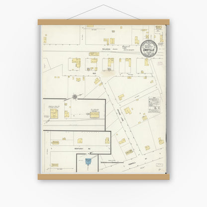 Old map wall art mockup — magnetic wood frame on white wall — Sanborn Fire Insurance Map from Umatilla, Lake County, Florida (1912), Sheet #0001