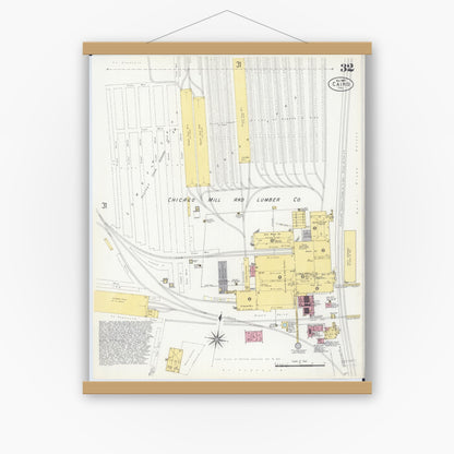 Old map wall art mockup — magnetic wood frame on white wall — Sanborn Fire Insurance Map from Cairo, Alexander County, Illinois (1907), Sheet #0032