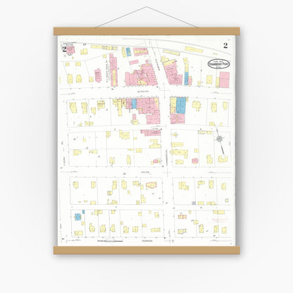 Old map wall art mockup — magnetic wood frame on white wall — Sanborn Fire Insurance Map from Strawberry Point, Clayton County, Iowa (1931), Sheet #0002