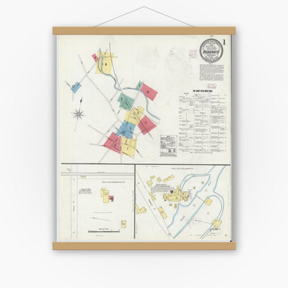 Old map wall art mockup — magnetic wood frame on white wall — Sanborn Fire Insurance Map from Bridgewater, Plymouth County, Massachusetts (1906), Sheet #0001