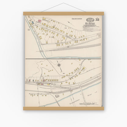 Old map wall art mockup — magnetic wood frame on white wall — Sanborn Fire Insurance Map from Nanticoke, Luzerne County, Pennsylvania (1920), Sheet #0033